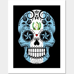 Guatemalan Flag Sugar Skull with Roses Posters and Art